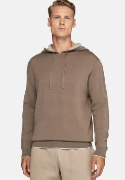 Pull Taupe À Capuche En Laine Nylon Coton