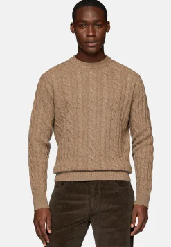 Pull Taupe À Col Rond En Laine