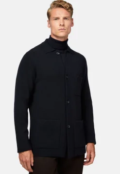 Surchemise Maille Bleu Marine En Laine Mérinos