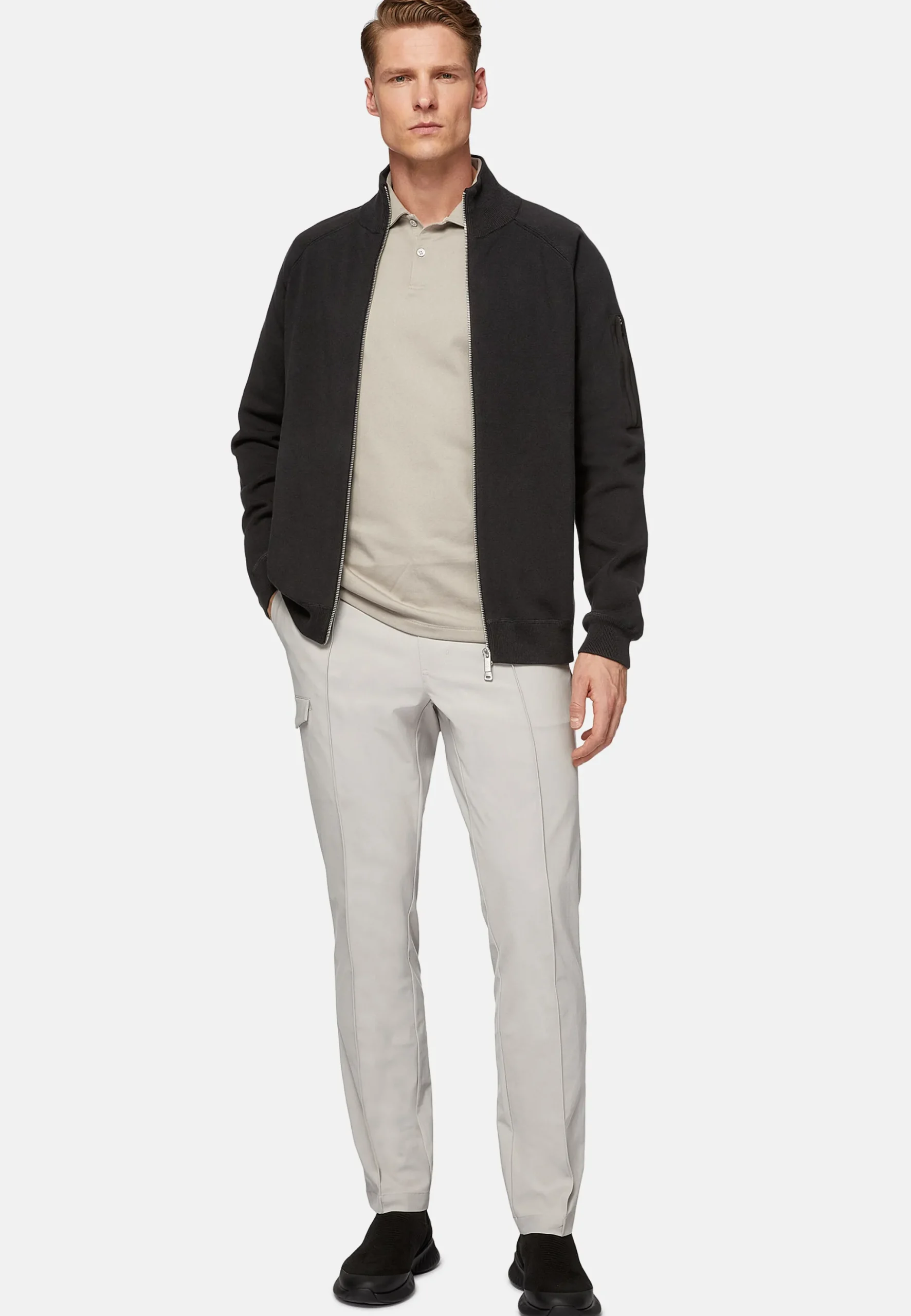 Sweat-shirt Full Zip Maille Anthracite En Coton Technique