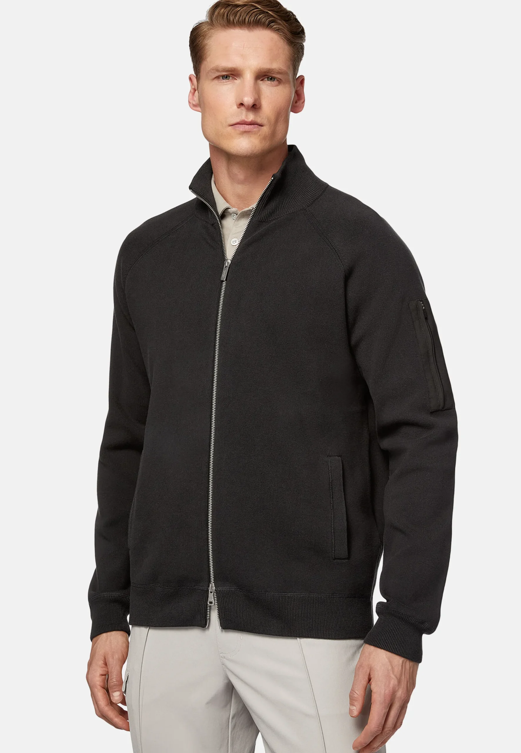 Sweat-shirt Full Zip Maille Anthracite En Coton Technique