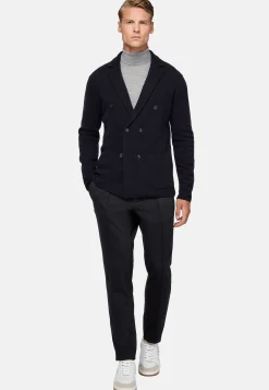 Veste En Maille Croisée Bleu Marine En Laine Mérinos