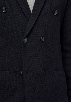 Veste En Maille Croisée Bleu Marine En Laine Mérinos